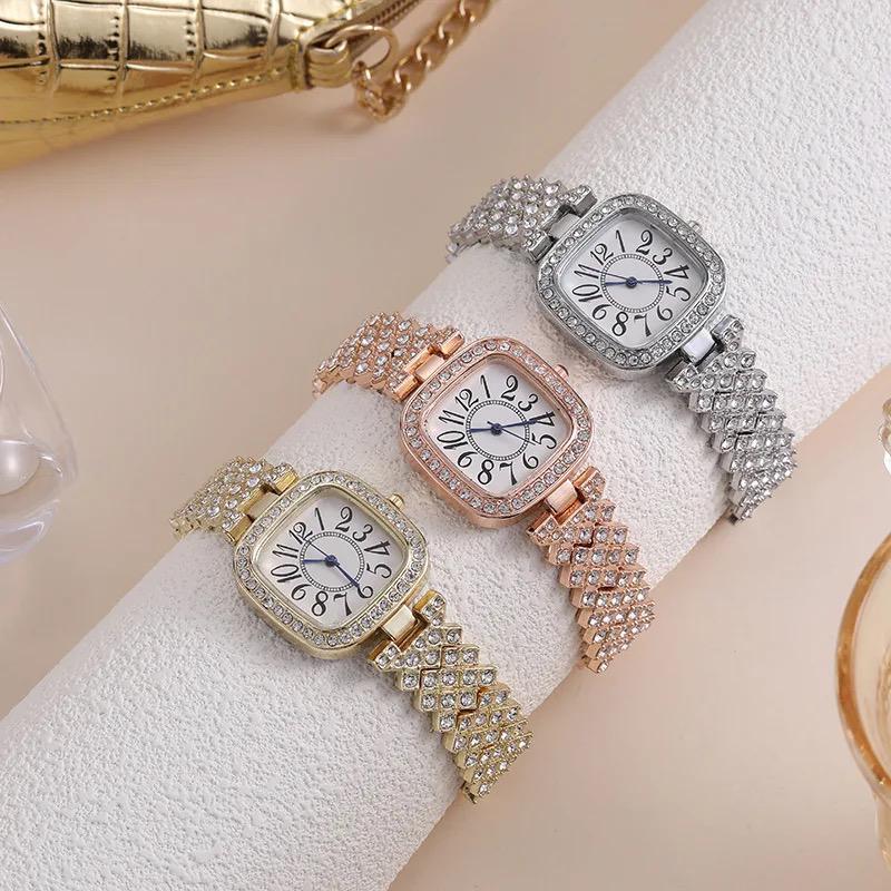 Gold Rhinestone Square Watch